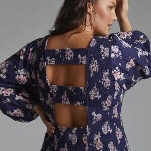 Gathered Stretch Blouse With Open Back Straps and Billowing Sleeves *NWT*